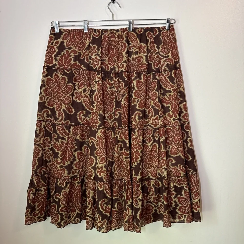 Vintage‎ Conrad Print Tiered Hippie Midi Skirt Size 3X Prairie Indie Festival